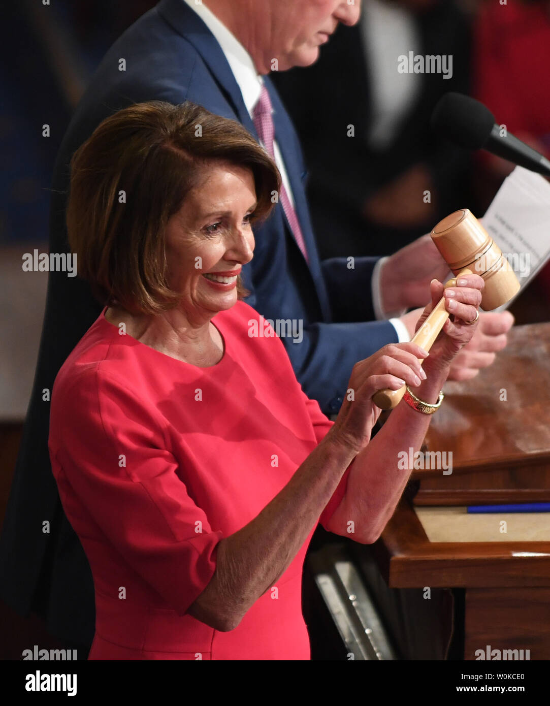 Newly-elected Speaker of the House Nancy Pelosi holds the gavel after being elected in the House Chamber during the 116th Congress  at the U.S. Capitol in Washington, DC on January 3, 2019. Pelosi  became the first official to return to that position since Sam Rayburn in 1955.  The Democrats take control of the House from the Republicans.      Photo by Pat Benic/UPI Stock Photo