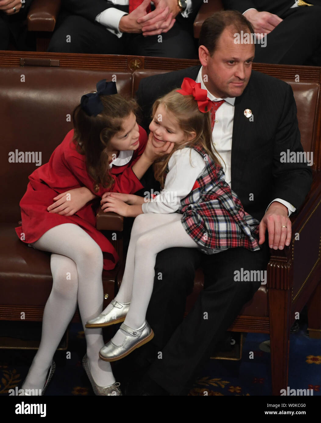Rep. Andy Barr (R-KY) sits with daughters  Eleanor (L) and  Mary (C) at the start of the 116th U.S. Congress in the House Chamber on Capitol Hill in Washington, DC on January 3, 2019. Members of the House brought children and granschildren to the first session.  Photo by Pat Benic/UPI Stock Photo