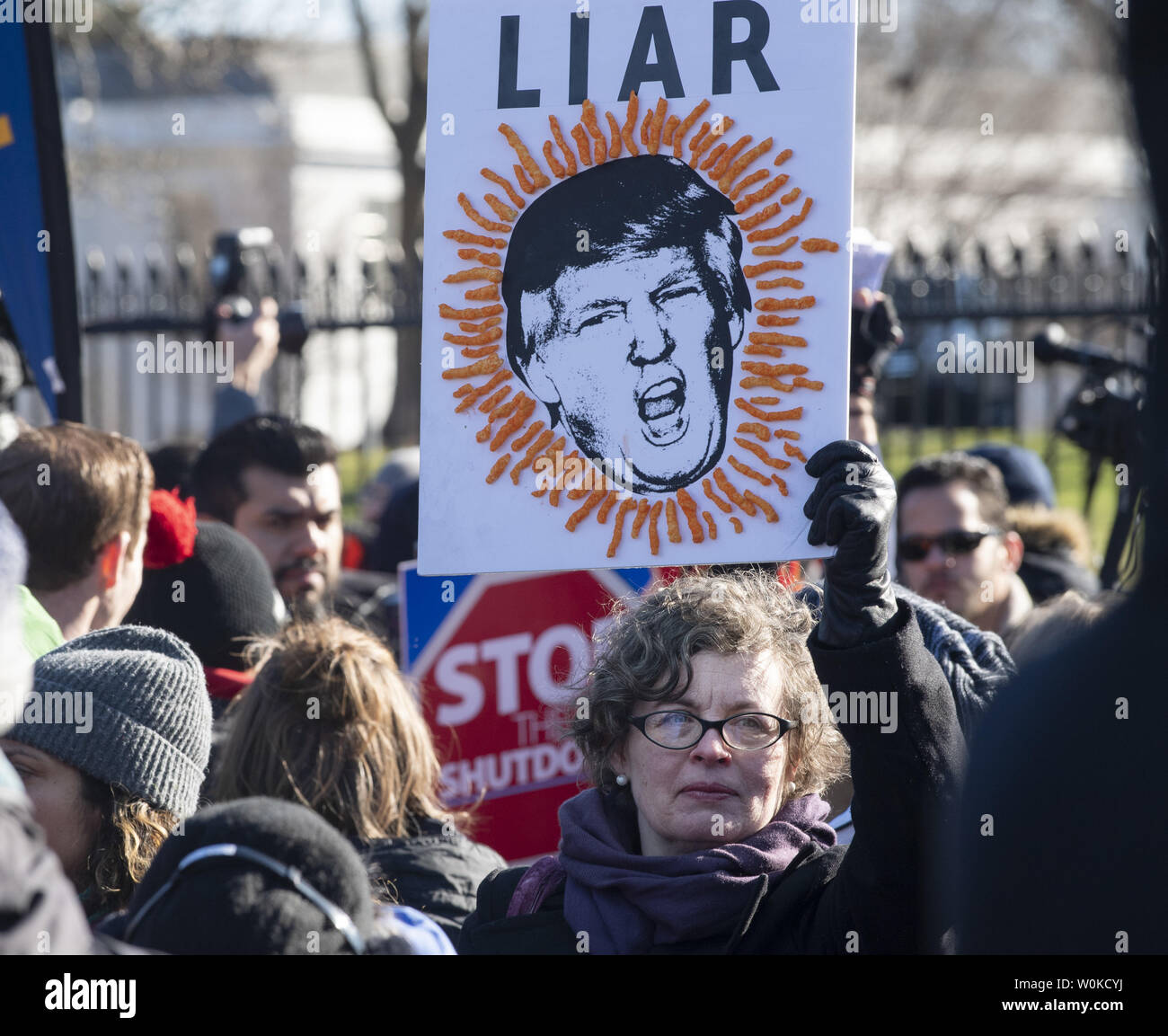 Members and supporters of the AFL-CIO labor union protest  against President Donald Trump and the partial federal government shutdown in front of the White House in Washington, D.C. on January 10, 2019.  Congress and President Trump remain at a budget stalemate.    Photo by Pat Benic/UPI Stock Photo