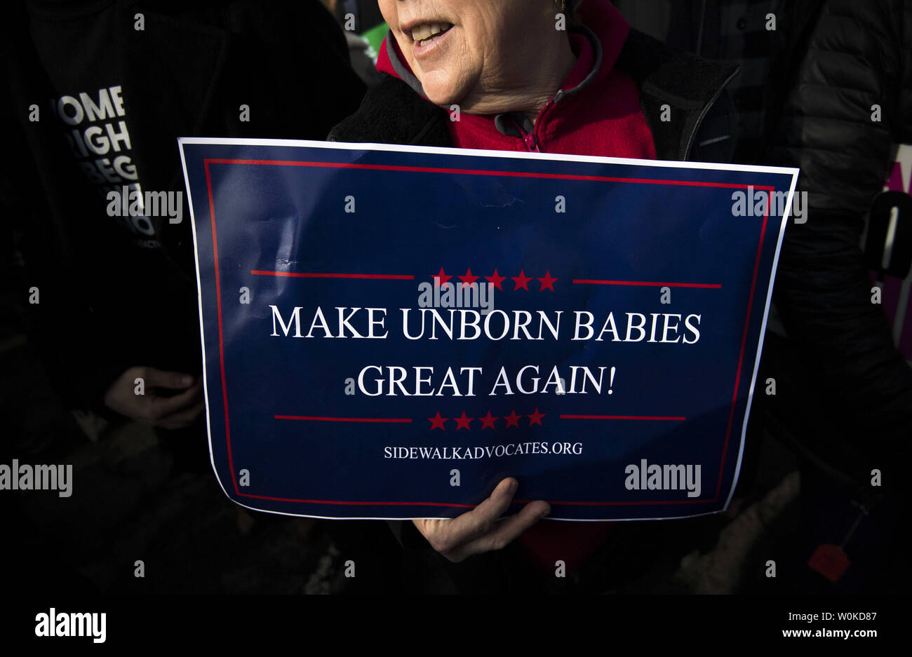 An Anti-abortion activist carries a Trump campaign style sign at the Supreme Court during the March for Life anti-abortion rally, in Washington, D.C. on January 18, 2019. The march took place on the 46th anniversary of the Supreme Court's Roe v. Wade decision federally legalizing abortion. Photo by Kevin Dietsch/UPI Stock Photo