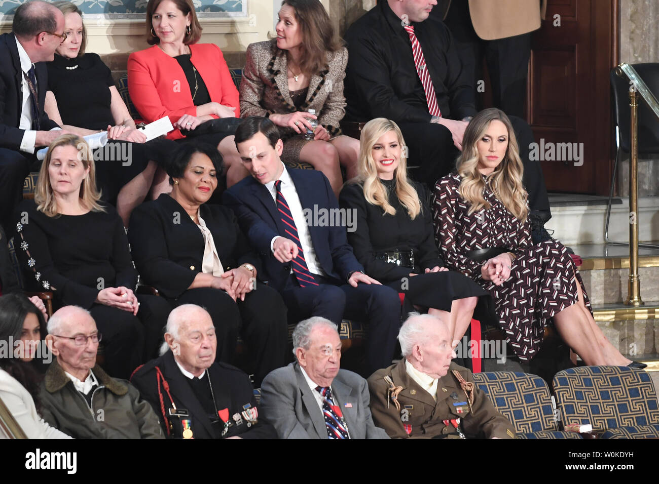 (R-L) Laura Trump, Ivanks Trump and Jared Kushner sit in the First Lady's box for President Donald Trump's State of the Union address to a joint session of Congress in the House Chamber of the U.S. Capitol in Washington, DC on February 5, 2019.  Photo by Pat Benic/UPI Stock Photo