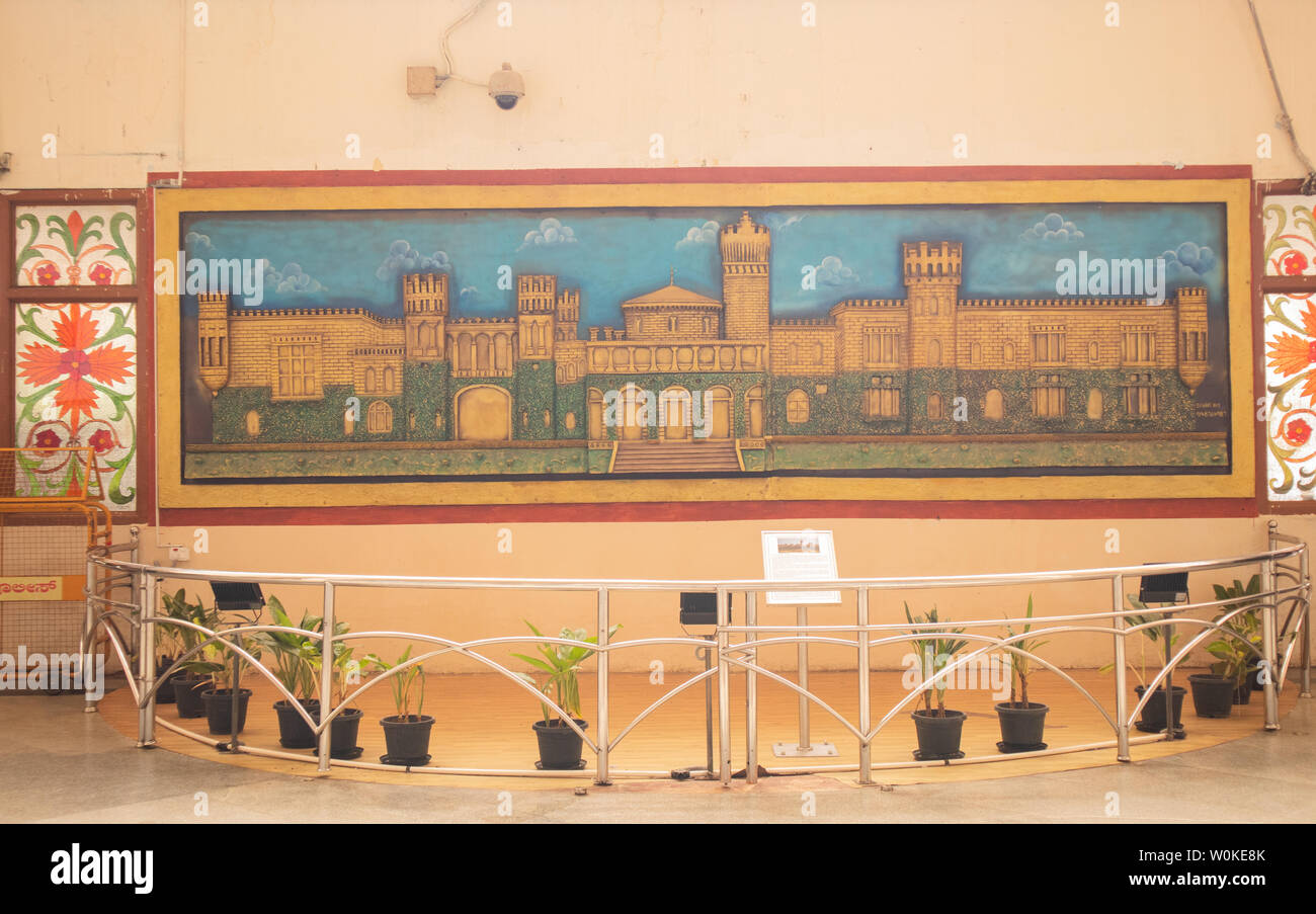 BANGALORE INDIA June 3, 2019 : Painting of bangalore palace at Indian railway station Bengaluru. Stock Photo