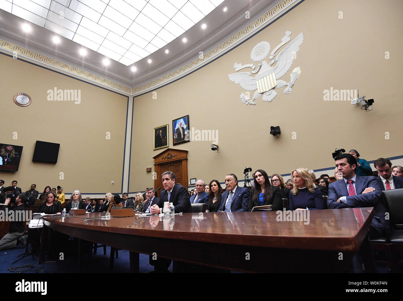 Attorney Michael D. Cohen testifies before the House Oversight Committee on February 27, 2019 in Washington DC. Cohen, once one of President Trump's most trusted aides and lawyers, took the witness stand for his first and only public appearance before Congress on Wednesday to discuss the President's personal character and possible criminal conduct.      Photo by Pat Benic/UPI Stock Photo