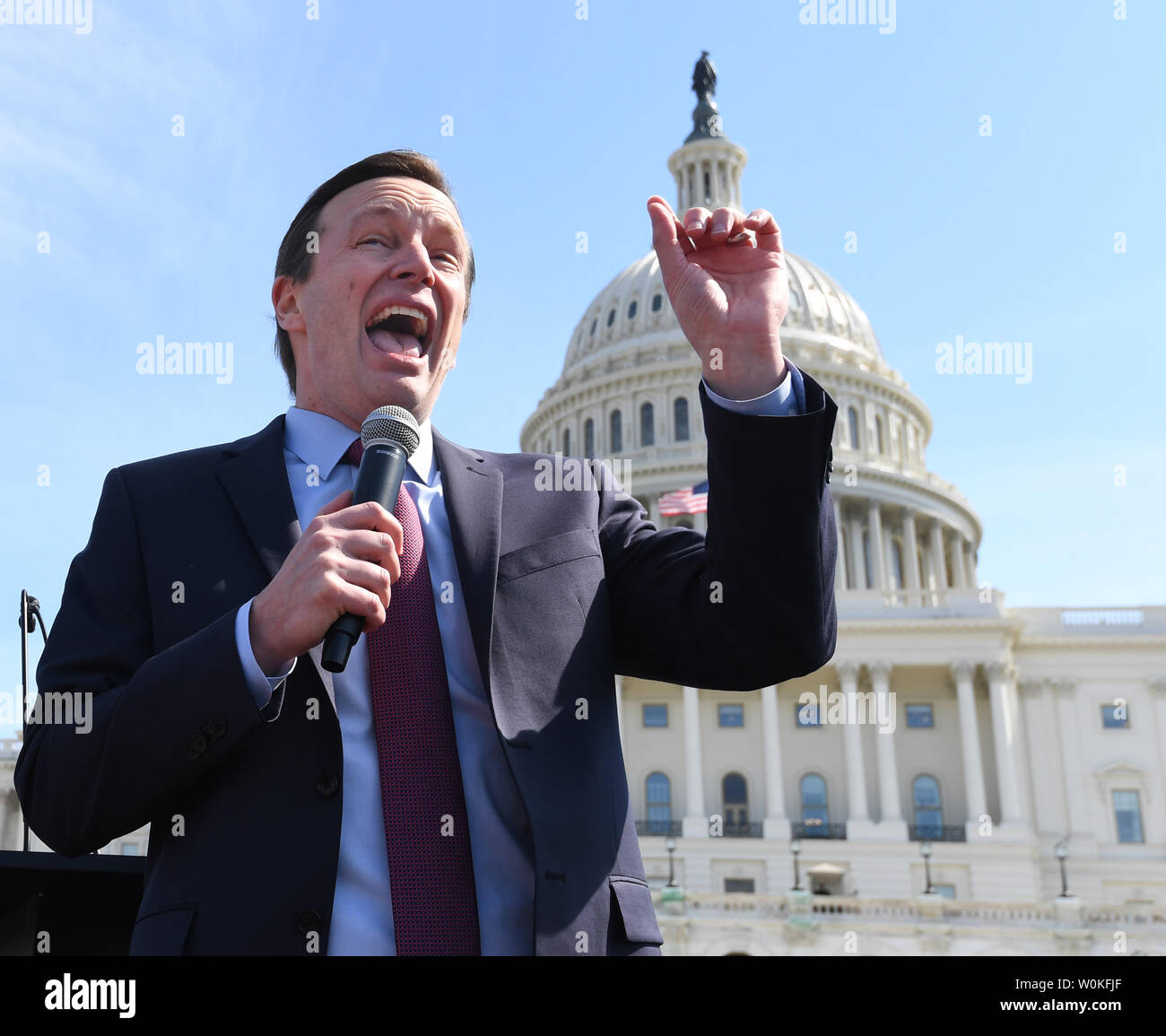 Senator Chris Murphy (D-CT) speaks at a rally in front of the Capitol in Washington, DC on March 14, 2019. Students from  the Washington, DC area rallied at the White House and marched to the Capitol in protest of gun violence.               Photo by Pat Benic/UPI Stock Photo