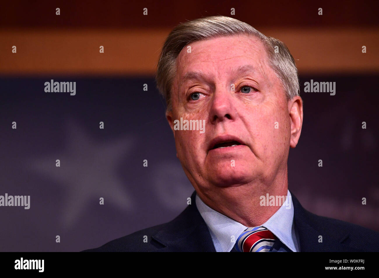 Sen. Lindsey Graham, R-S.C., speaks to the media on Special Counsel Robert Mueller's report into potential collusion between the Trump campaign and Russia, on Capitol Hill in Washington, D.C. on March 25 2019. The Muller Report was released to the Justice Department on Friday and, according to a letter released by Attorney General Barr, said there was no evidence that the Trump campaign conspired or coordinated with Russia in the 2016 presidential election. Photo by Kevin Dietsch/UPI Stock Photo