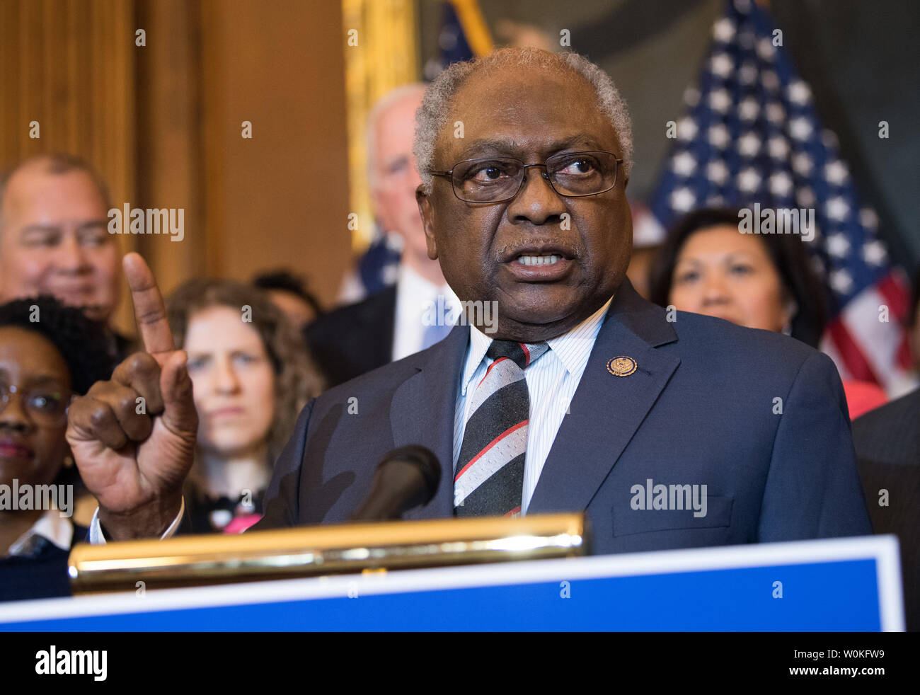 Rep. James Clyburn, D-SC, at a press conference on introducing the Protecting Pre-existing Conditions and Making Health Care More Affordable Act of 2019, that aims to protect the coverage of pre-existing conditions which was recently challenged in the court systems, on Capitol Hill in Washington, D.C. on March 26, 2019. Photo by Kevin Dietsch/UPI Stock Photo