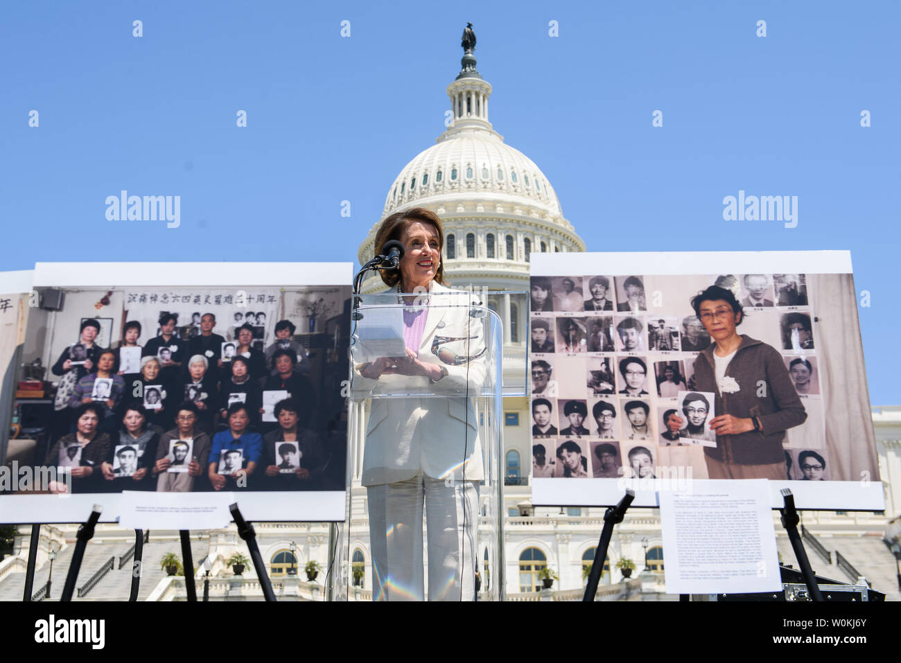Speaker of the House Nancy Pelosi, D-CA, delivers remarks at an event remembering the 30th anniversary of Tiananmen Square and calling for an end to alleged human rights injustices and Communist rule in China, at the U.S. Capitol in Washington, D.C. on June 4, 2019. Pelosi spoke between photos of survivors of the Tiananmen Square massacre. Photo by Kevin Dietsch/UPI Stock Photo