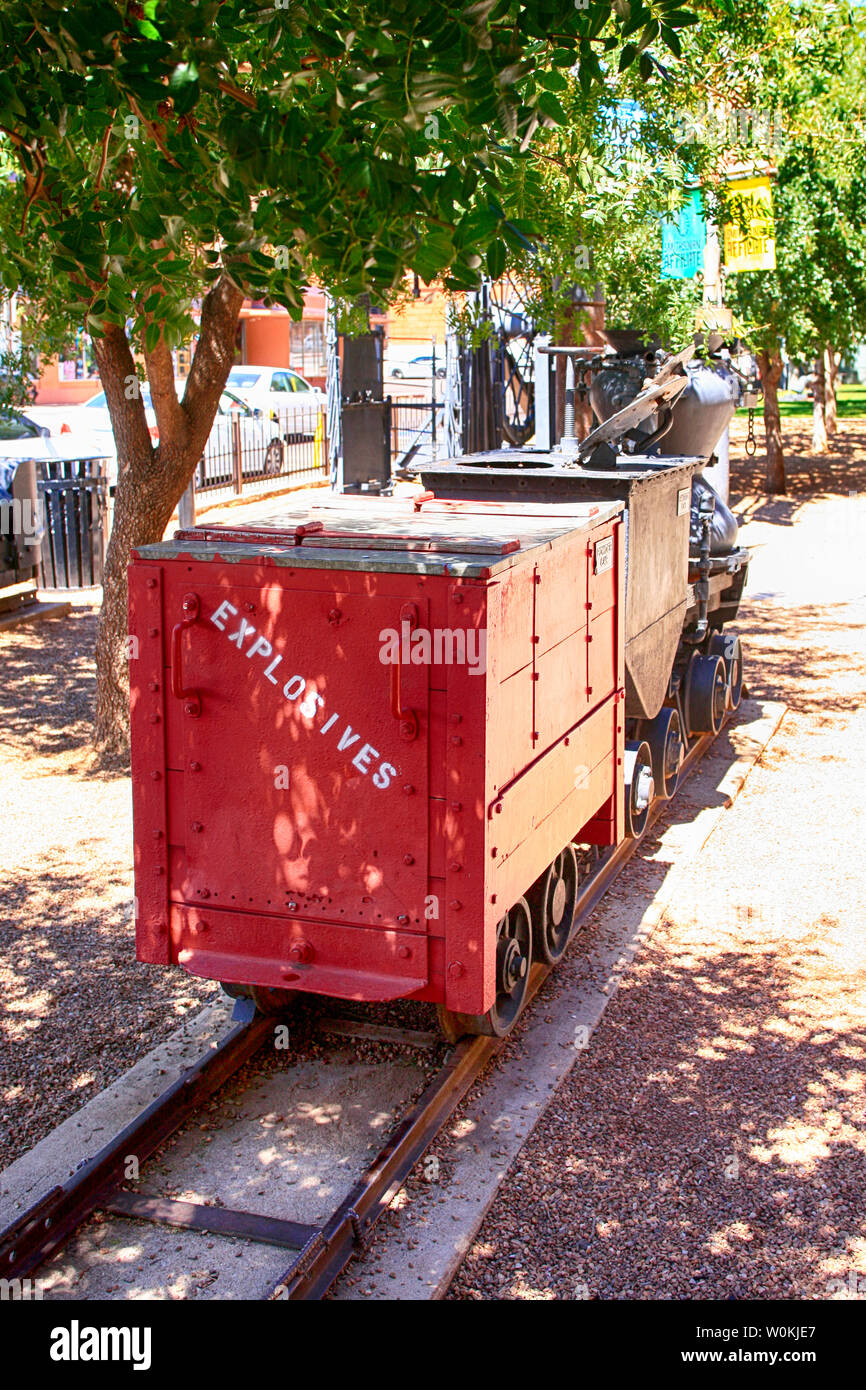 Red Explosives Mining Wagon On Display Outside The Mining Museum In Historic Bisbee Az Stock 3628