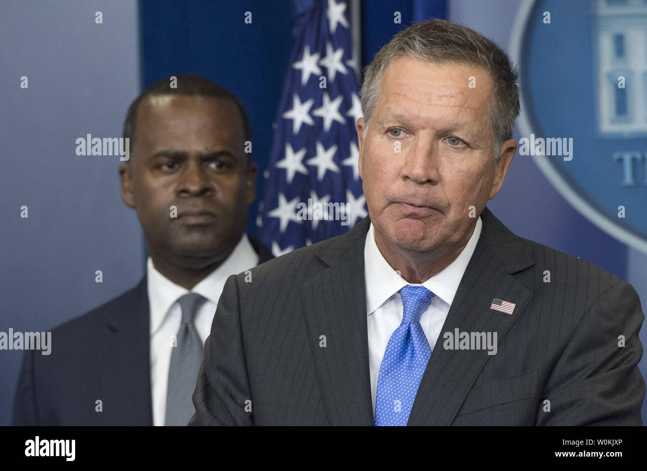 Ohio Governor John Kasich, joined by Atlanta Mayor Kasim Reed, speaks to the press on the Trans-Pacific Partnership following a meeting with President Barack Obama at the White House in Washington, D.C. on September 16, 2016. Photo by Kevin Dietsch/UPI Stock Photo