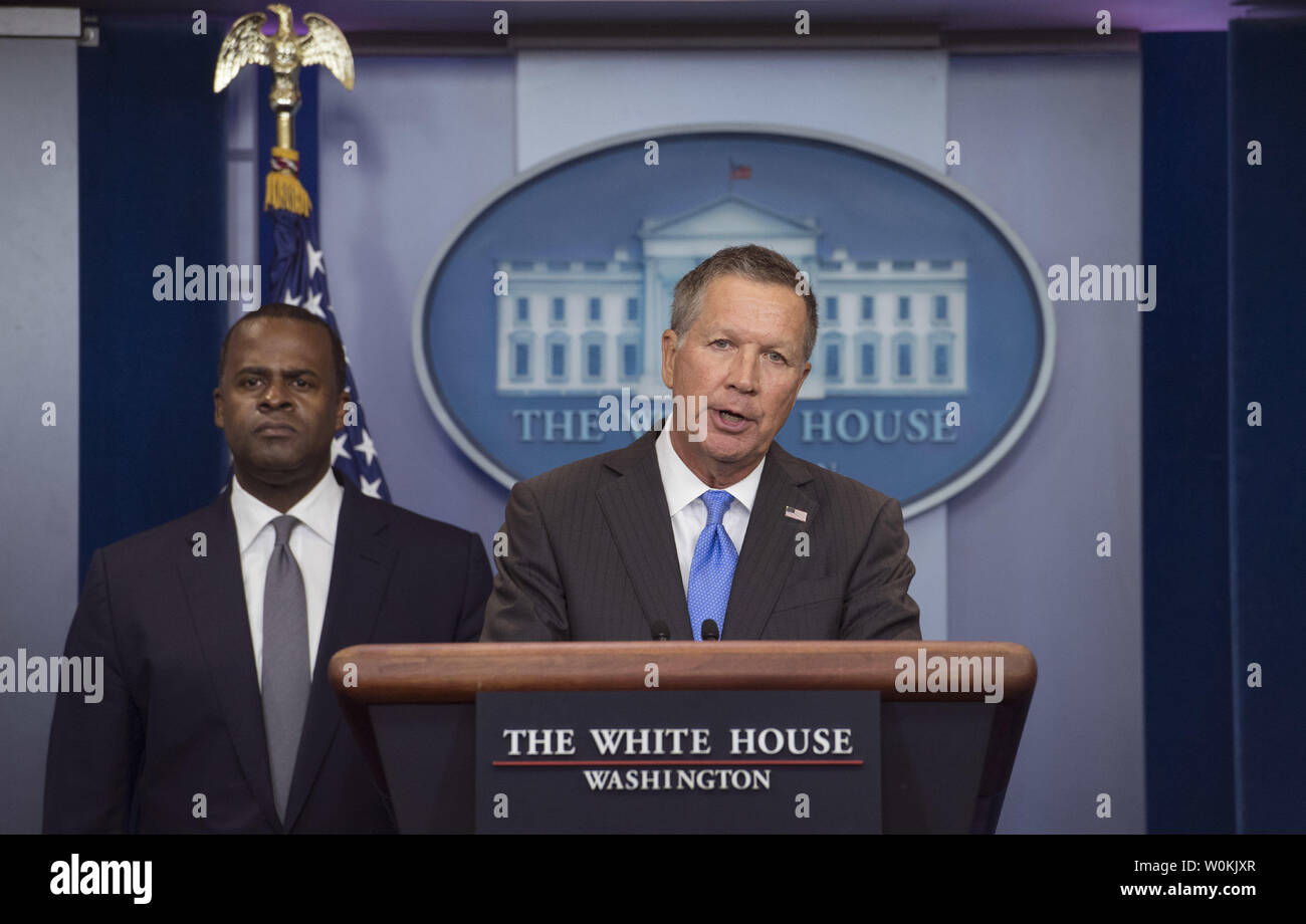 Ohio Governor John Kasich, joined by Atlanta Mayor Kasim Reed, speaks to the press on the Trans-Pacific Partnership following a meeting with President Barack Obama at the White House in Washington, D.C. on September 16, 2016. Photo by Kevin Dietsch/UPI Stock Photo