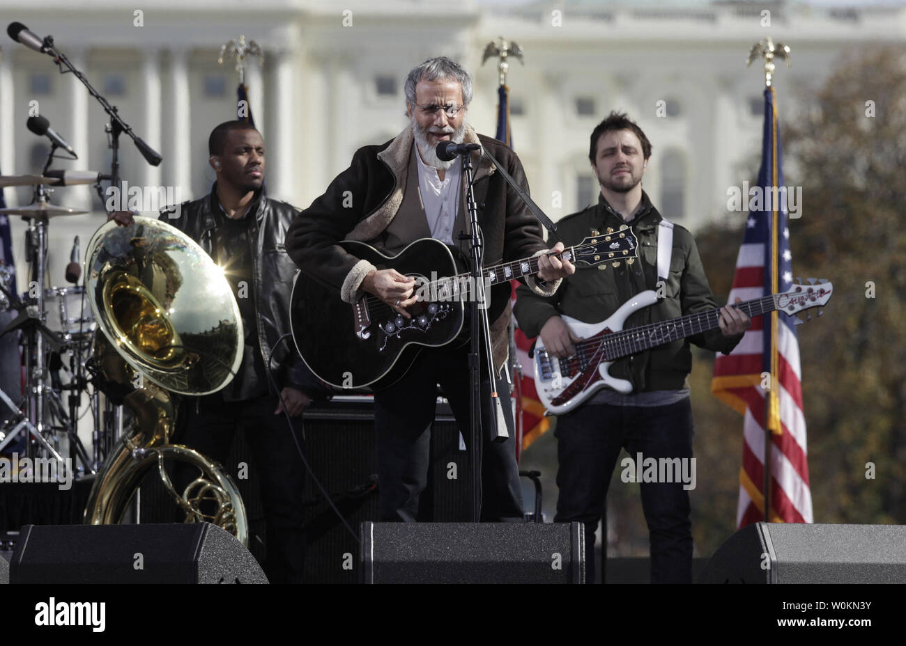 Singer Yusuf Islam performs during the 'Rally to Restore Sanity And/Or Fear' on the National Mall in Washington on October 30, 2010. UPI Photo/Yuri Gripas.. Stock Photo