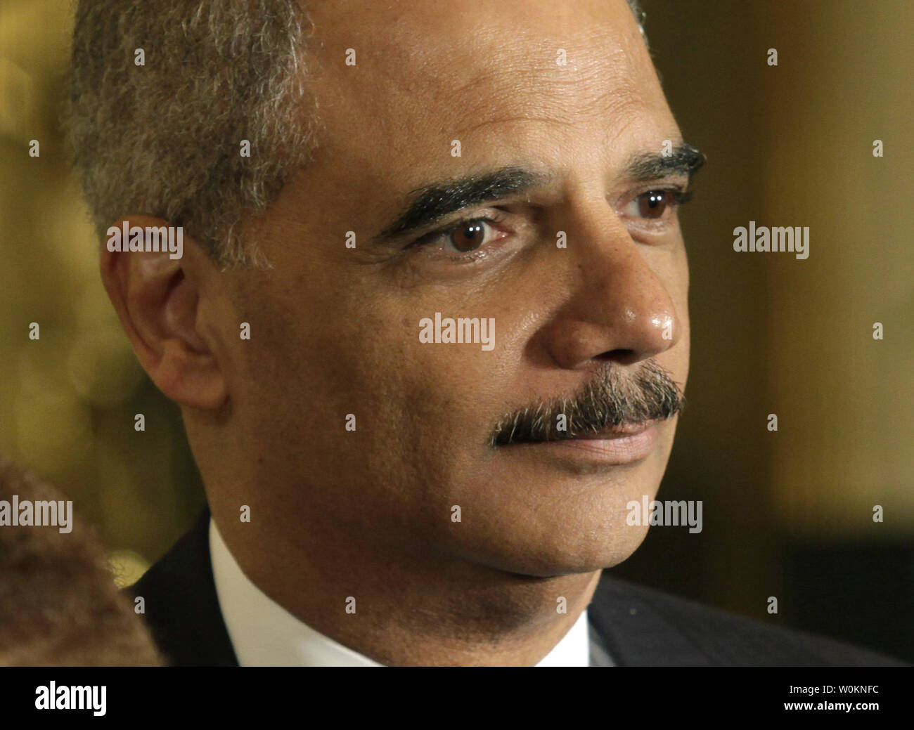 U.S. Attorney General Eric Holder attends an event on the Equal Pay Act at The White House in Washington on June 10, 2013. UPI/Yuri Gripas. Stock Photo