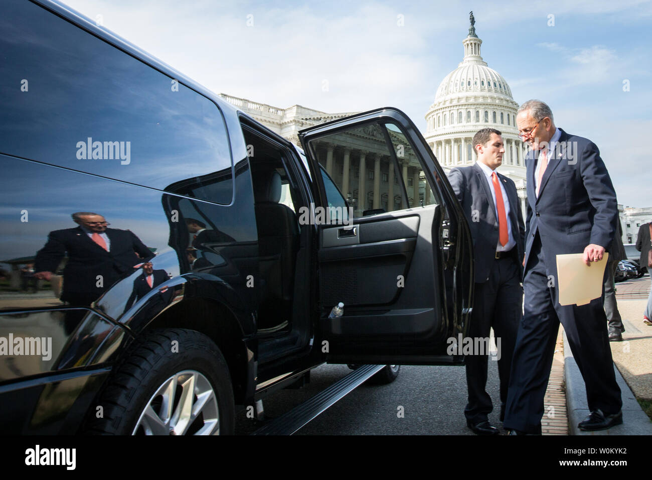Senate Minority Leader Chuck Schumer (D-NY) walks to his car after ...