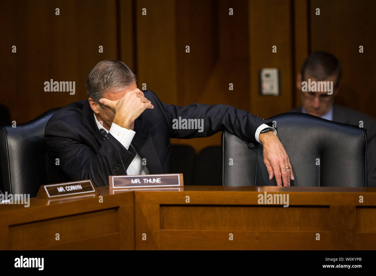 Sen. John Thune (R-SD) attends a Senate Finance Committee markup of the "Tax Cuts and Jobs Act" on Capitol Hill in Washington, DC on November 13, 2017.     Photo by Erin Schaff/UPI Stock Photo