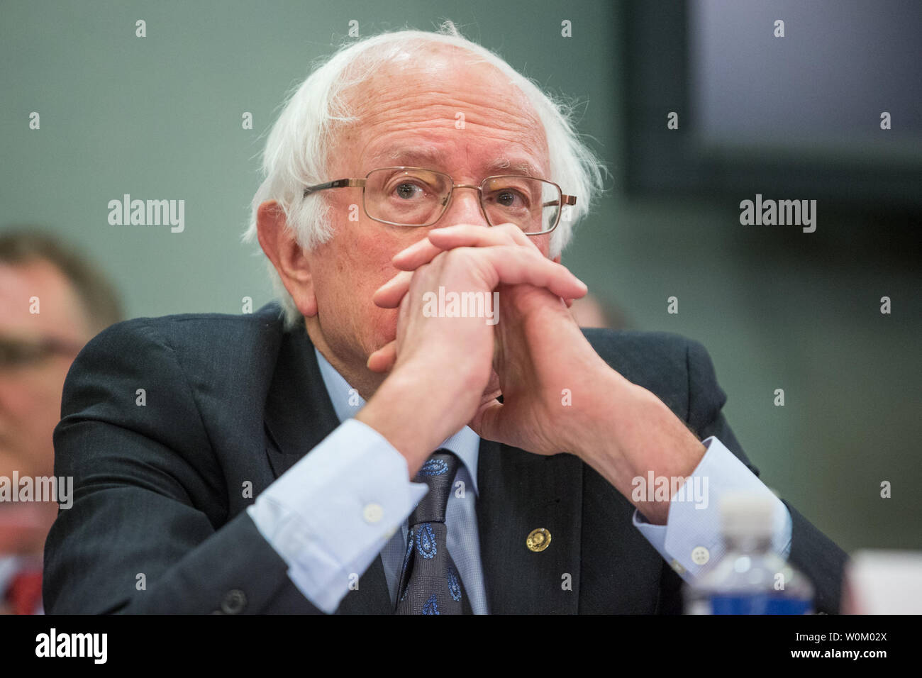 Sen. Bernie Sanders (I-VT) is present at a meeting of House and Senate conferees after GOP leaders announced that they had come to an agreement on a tax overhaul bill on Capitol Hill in Washington, DC on December 13, 2017. Democrats have asked that a vote on the bill be delayed until AlabamaÕs Senator-elect Doug Jones can be seated. Photo by Erin Schaff/UPI Stock Photo