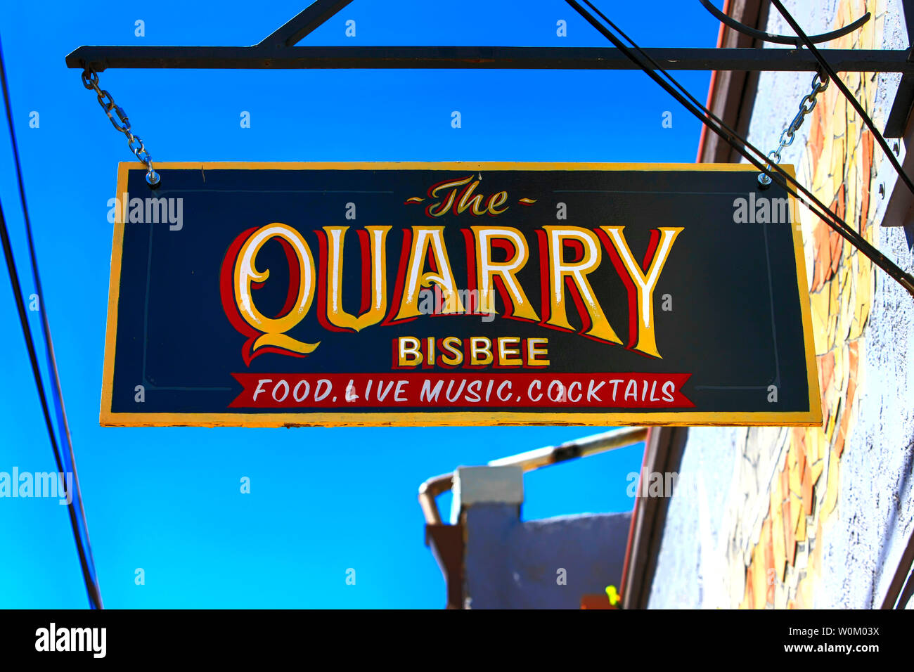 The Quarry bar restaurant overhead sign on Brewery Ave in historic