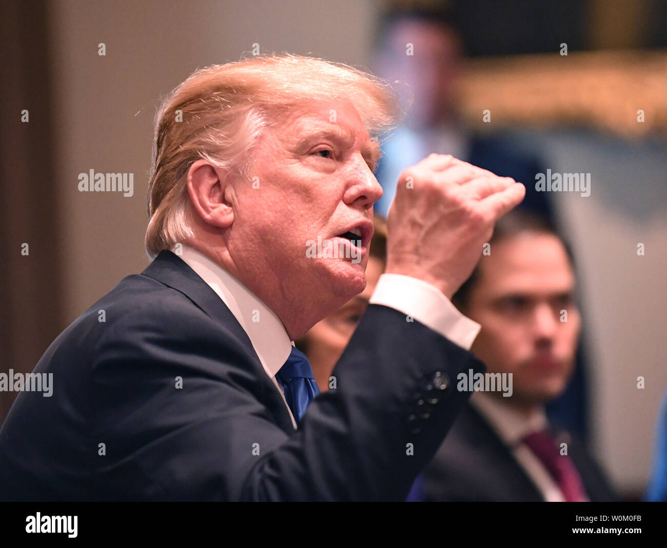 U S President Donald Trump Makes A Comment As He Meets With