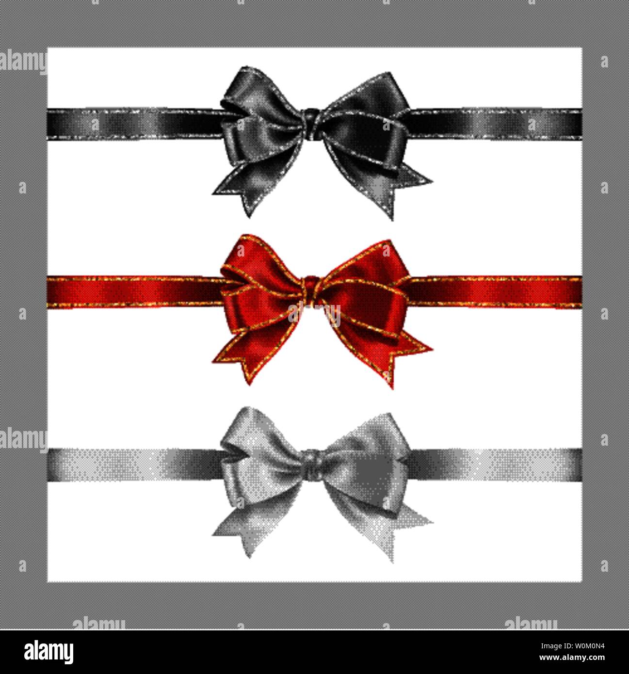 Set of three realistic white, red and black silk ribbon bow with gold and  silver glitter shiny stripes, vector illustration for decoration, promotion  Stock Vector Image & Art - Alamy