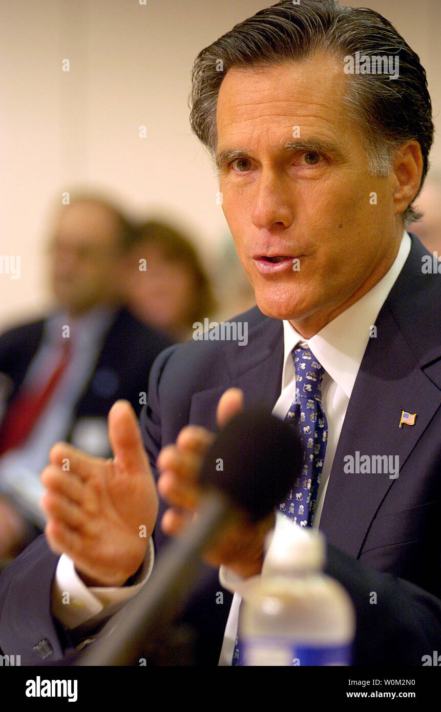 Massachussetts Governor Mitt Romney at the Homeland Security Advisory Committee public meeting at the Secret Service Headquarters in Washington D.C. on June 17, 2004.     (UPI Photo/Greg Whitesell) Stock Photo