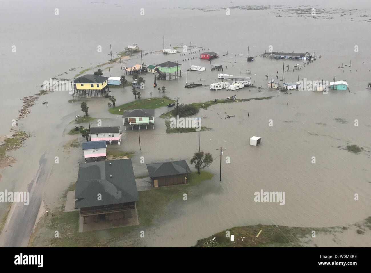 Texas National Guard and Texas Task Force responders conduct aerial search and rescue operations in Rockport, Holiday Beach, and the Port Aransas area on August 27, 2017.More than 1200 Texas Guardsmen partnered with Emergency first responders to support hurricane rescue missions throughout the Gulf Coastal areas of Texas. Photo by Texas National Guard/UPI Stock Photo