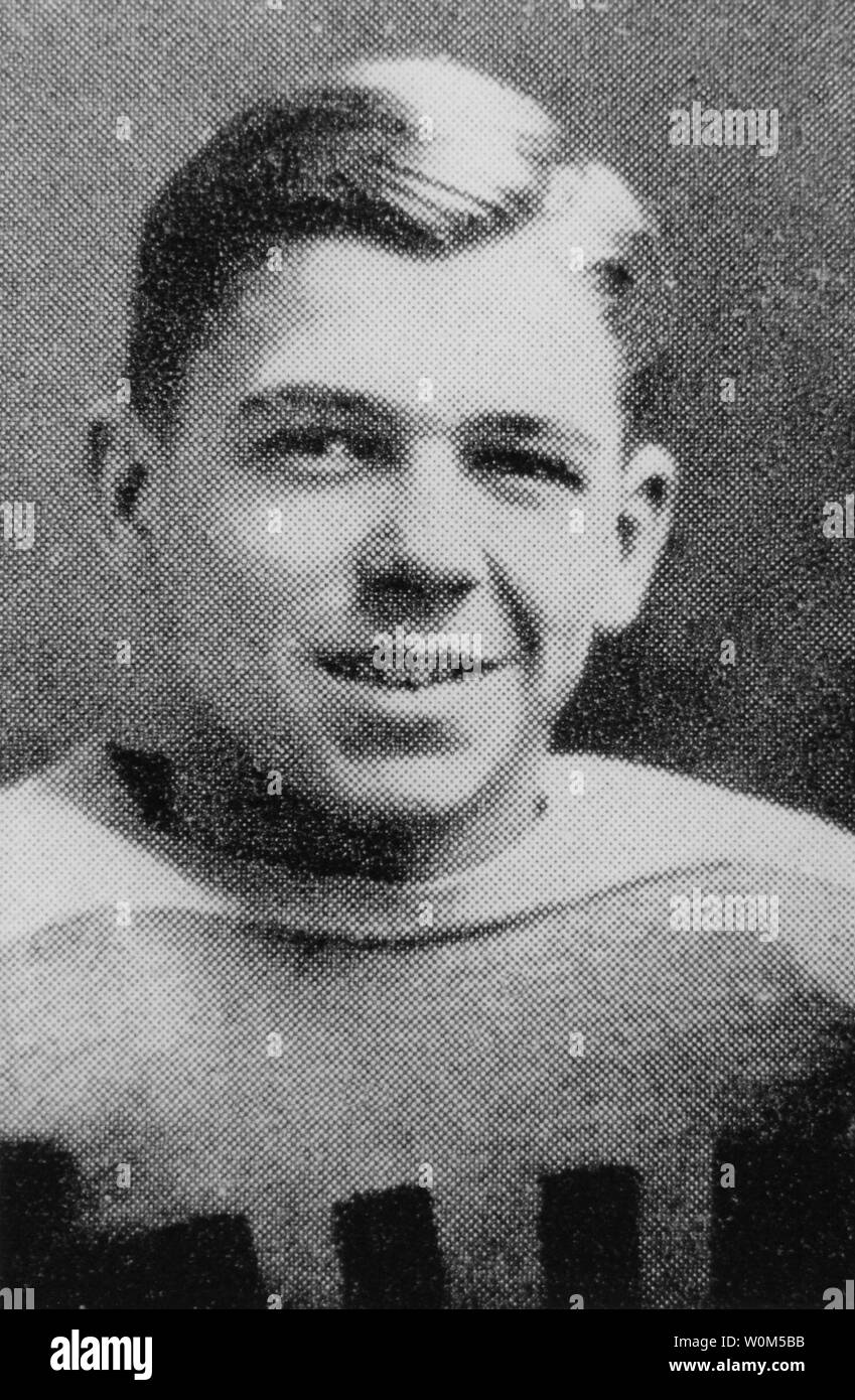 Former President Ronald Reagan died on June 5, 2004 in Los Angeles at the age of 93. Ronald 'Dutch' Reagan is seen here in his 1928 Dixon High School senior yearbook photo wearing his football uniform. Twelve years later, he would revisit his football roots in the film 'Knute Rockne, All American' playing the legendary Notre Dame football player George Gipp.  (UPI Photo/Files) Stock Photo