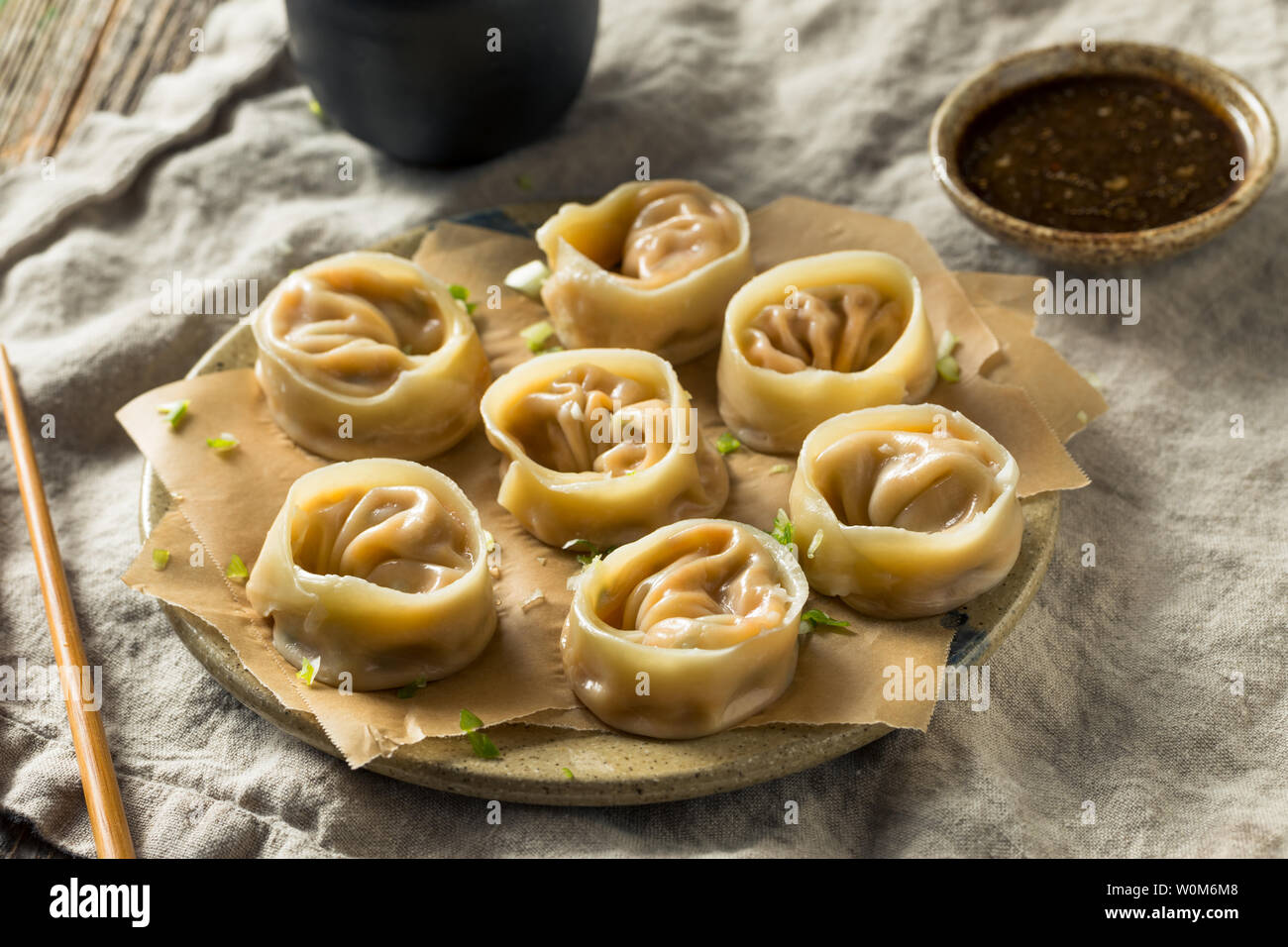 Homemade Korean Kimchi Dumplings with Dipping Sauce Stock Photo Alamy