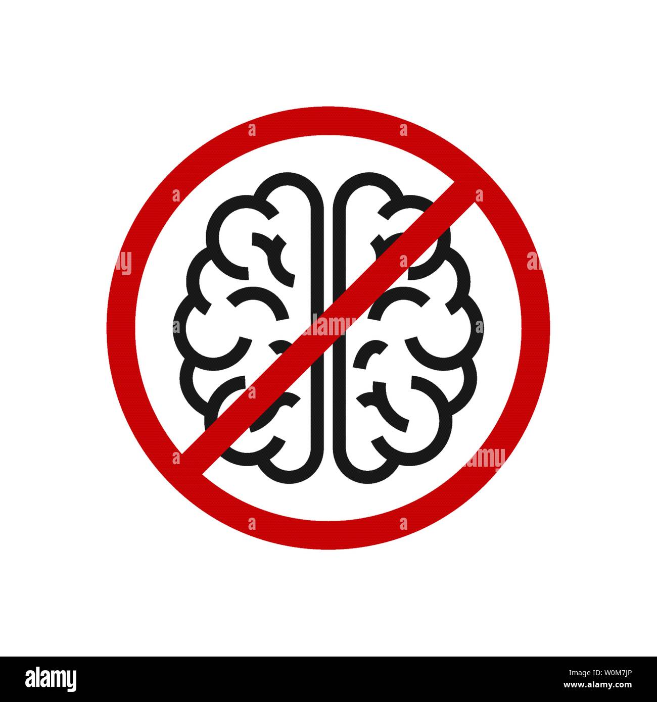 Sign with brain, concept of to deny the thinking. Brain no thought stagnation depression ban. EPS 10. Stock Vector