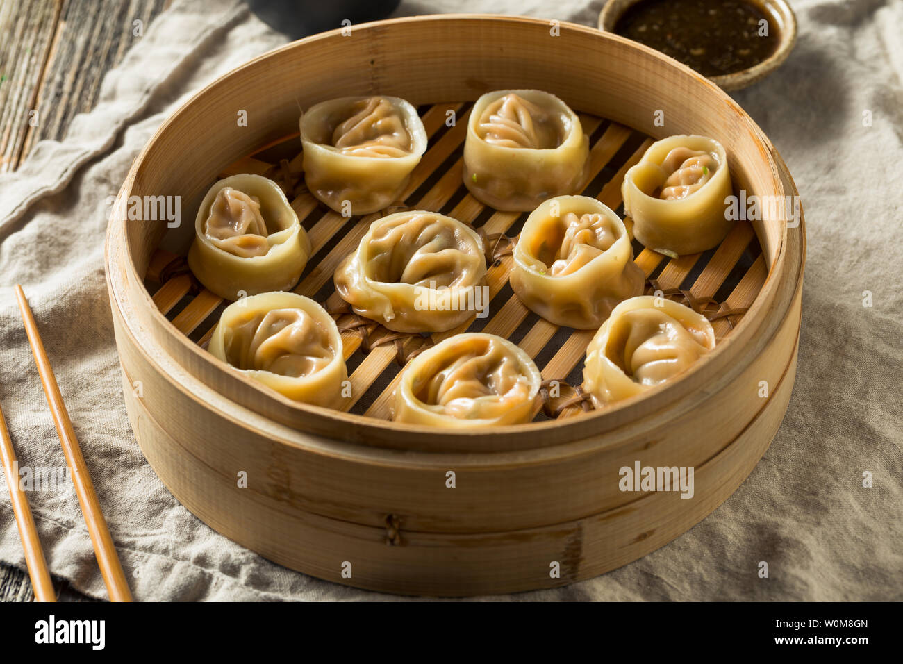 Homemade Korean Kimchi Dumplings with Dipping Sauce Stock Photo Alamy