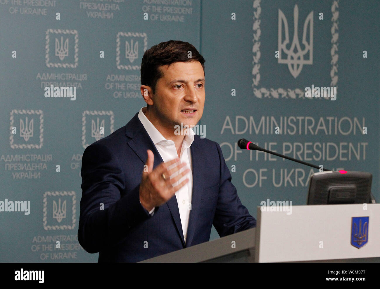 President of Ukraine Volodymyr Zelensky speaks during a press ...