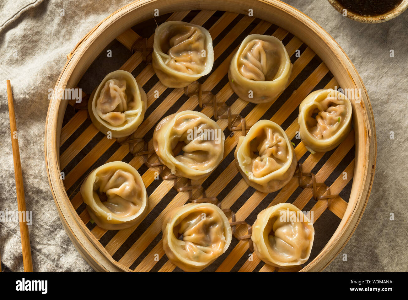 Homemade Korean Kimchi Dumplings with Dipping Sauce Stock Photo Alamy