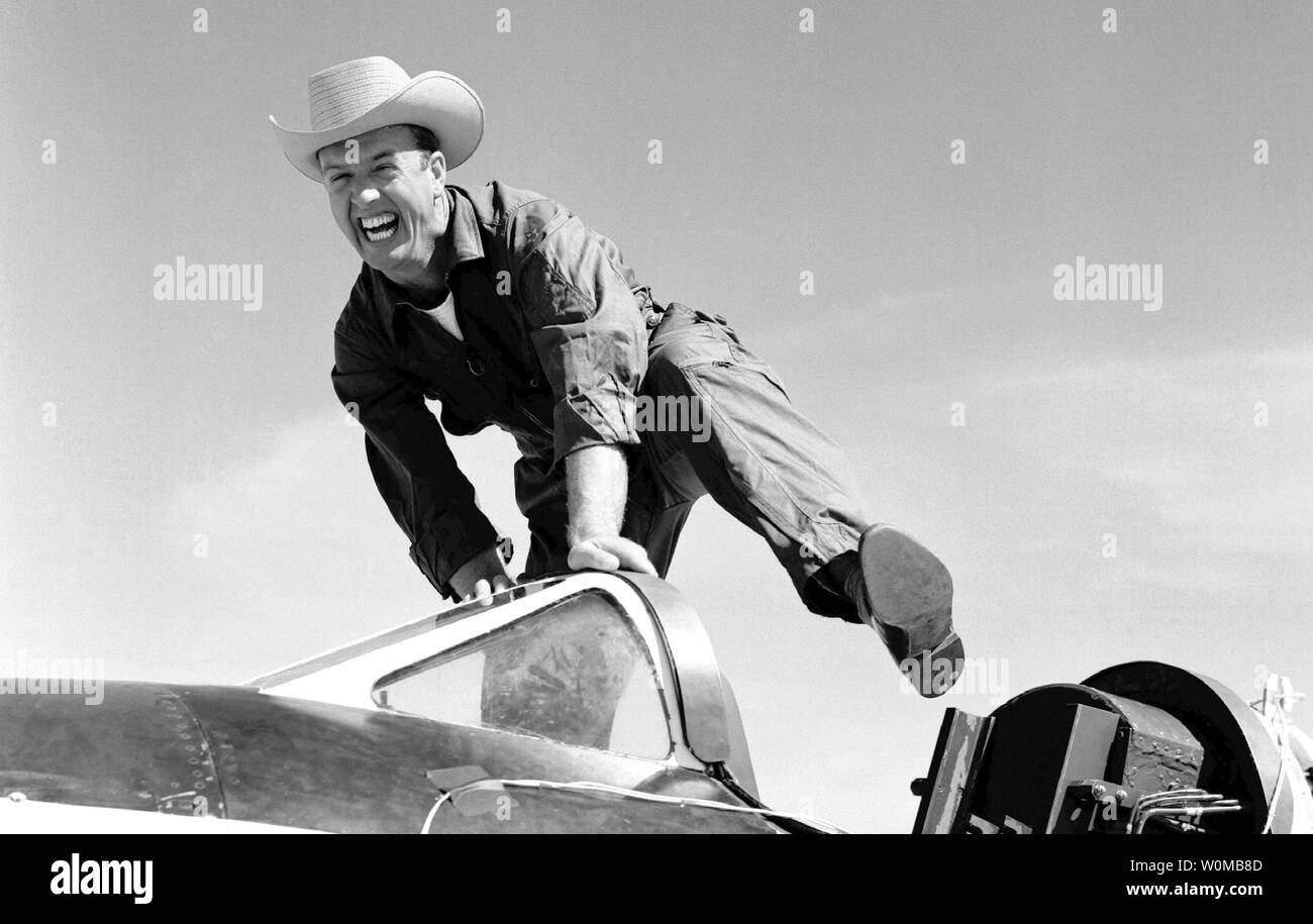 NACA High-Speed Flight Station test pilot Joseph 'Cowboy Joe' Walker and his steed, a Bell Aircraft Corporation X-1A, are pictured in this 1955 photograph at Edwards Air Force Base, California. The X-1A was flown six times by Bell Aircraft Company pilot Jean 'Skip' Ziegler in 1953. Air Force test pilots Major Charles 'Chuck' Yeager and Major Arthur 'Kit' Murray made 18 flights between Nov. 21, 1953 and Aug. 26, 1954. The X-1A was then turned over to NASA's precursor, the National Advisory Committee on Aeronautics or NACA. Joe Walker piloted the first NACA flight on July 20, 1955. Walker attem Stock Photo