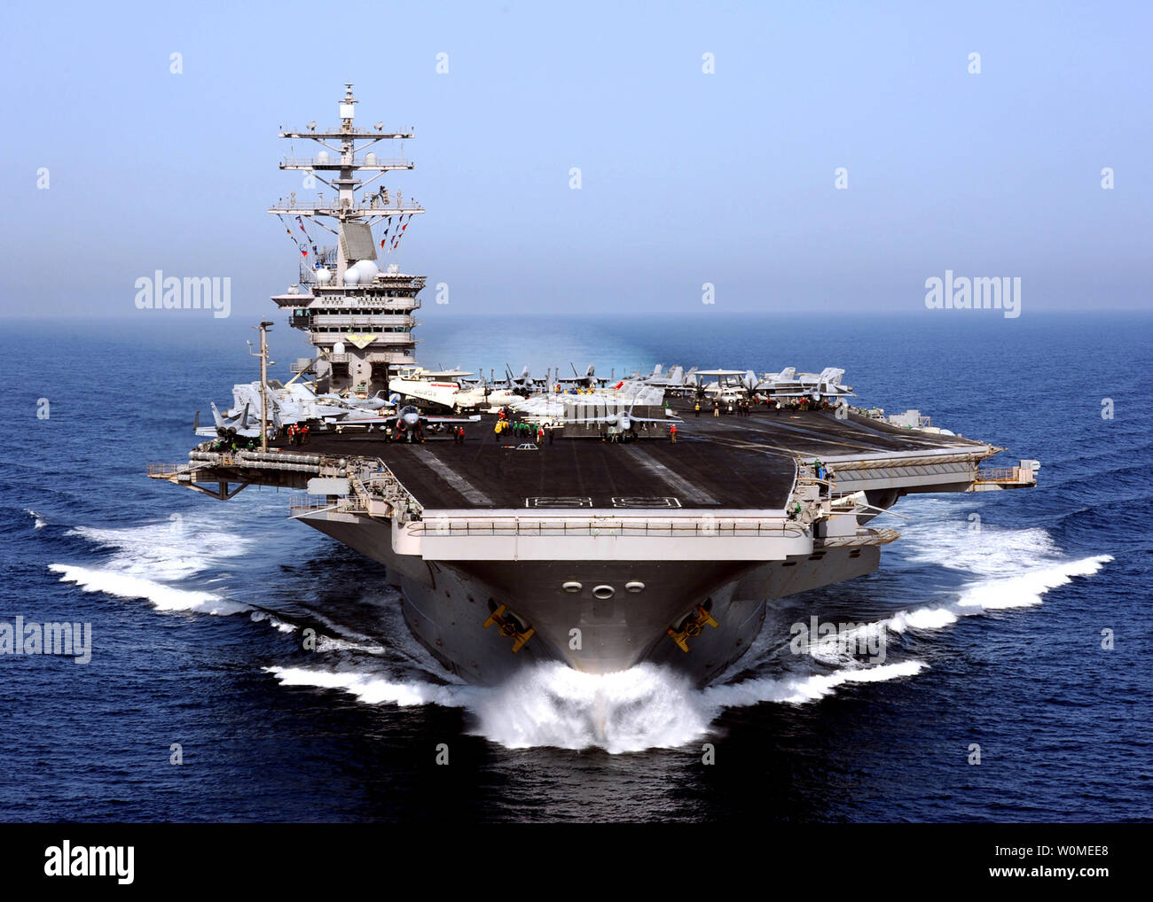 In this file photo provided by the U.S. Navy, the aircraft carrier USS Dwight D. Eisenhower (CVN 69) operates in the Arabian Sea on April 26, 2009. (UPI Photo/Rafael Figueroa Medina/US Navy) Stock Photo