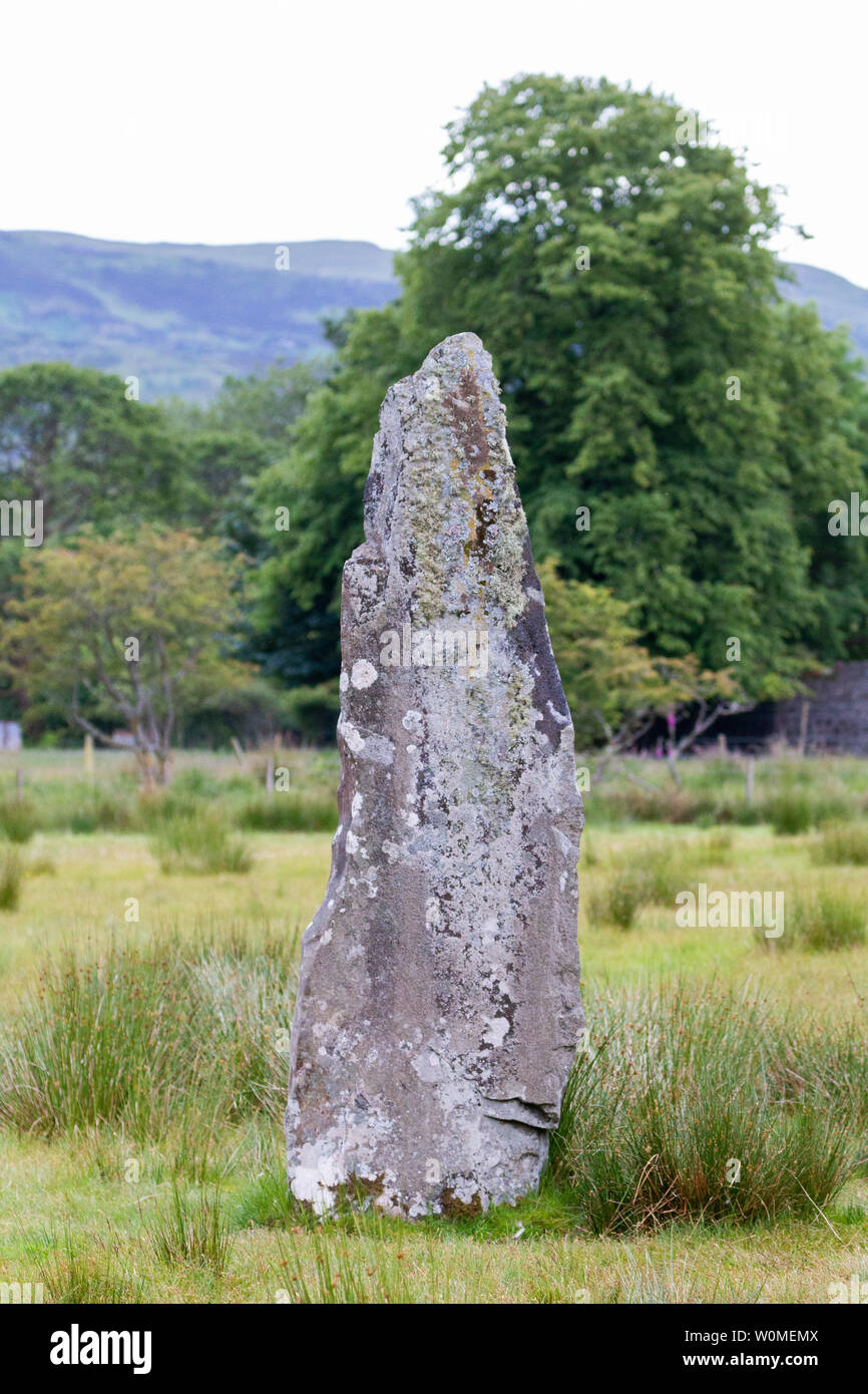 Single standing stone from the Lochbuie stone circle on the Isle of Mull Stock Photo