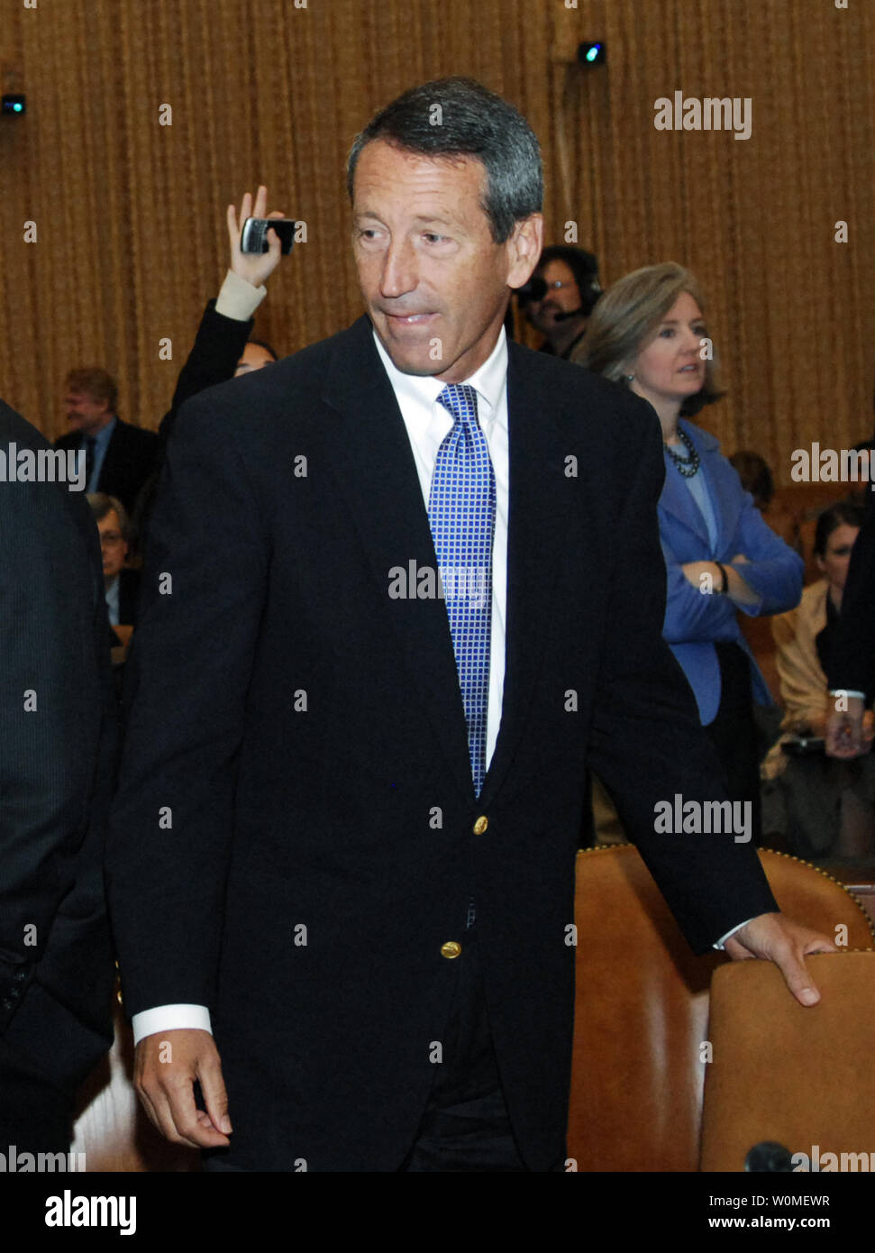 South Carolina Gov. Mark Sanford, seen in an October 29, 2008 file photo at a Committee on Ways and Means hearing on Capitol Hill in Washington, admitted to an extramarital affair on June 24, 2009, after he disappeared from South Carolina for a week, secretly traveling to Argentina with his mistress. (UPI Photo/Alexis C. Glenn/File) Stock Photo