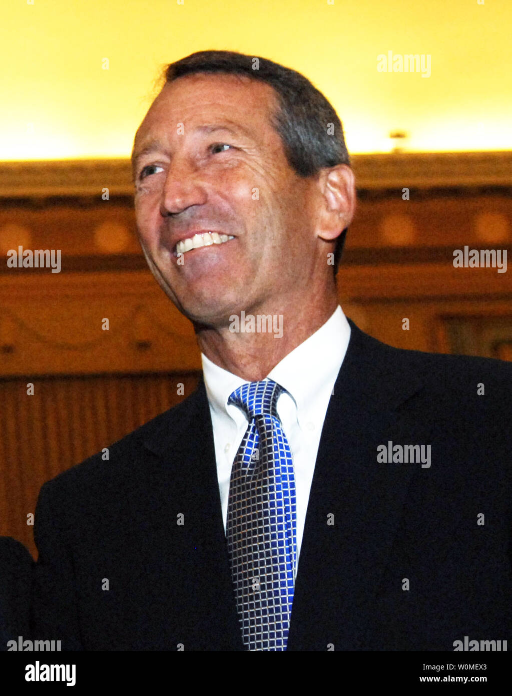 South Carolina Gov. Mark Sanford, seen in an October 29, 2008 file photo at a Committee on Ways and Means hearing on Capitol Hill in Washington, admitted to an extramarital affair on June 24, 2009, after he disappeared from South Carolina for a week, secretly traveling to Argentina with his mistress. (UPI Photo/Alexis C. Glenn/File) Stock Photo