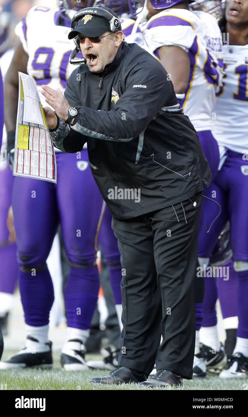 Minnesota Vikings head football coach Brad Childress, seen in this November 14, 2010 file photo in Chicago, has been fired by the Vikings after the team fell to 3-7 following a 31-3