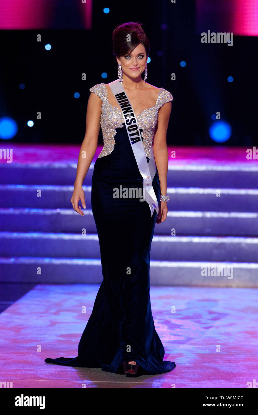 Miss Minnesota USA 2011, Brittany Lee Thelemann of Plymouth, competes in her choice evening gown during the 2011 Miss USA Presentation Show on Wednesday, June 15 from the Planet Hollywood Resort and Casino Theatre for the Performing Arts in Las Vegas, Nevada.    UPI/Darren Decker/Miss Universe Organization Stock Photo