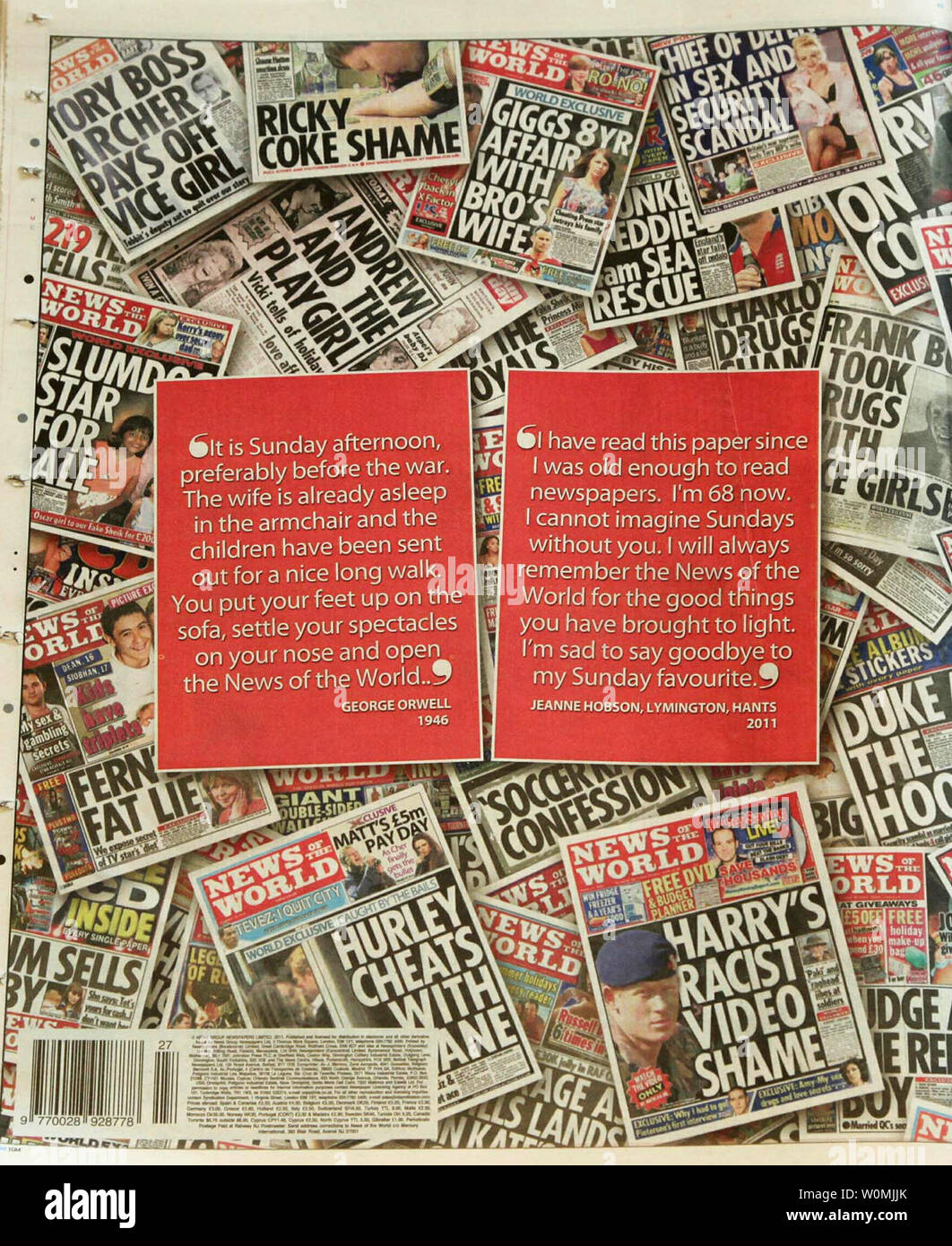 The final edition of the "News of the World" hits the London news