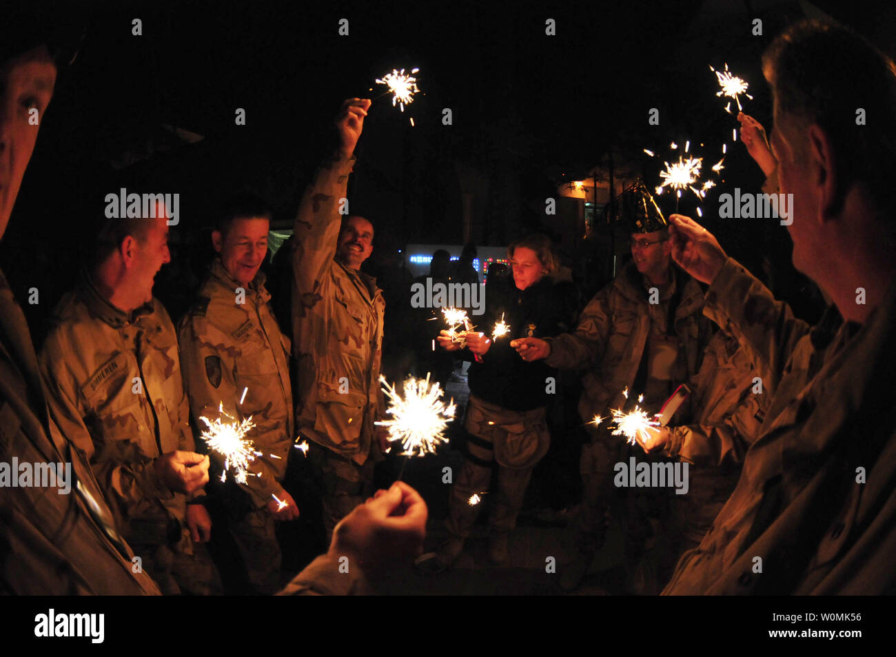 U.S. and coalition forces celebrates the New Year at Camp Eggers, Kabul, on New Years Eve in Afghanistan, December 31, 2011. UPI/Chris Fahey/DOD Stock Photo