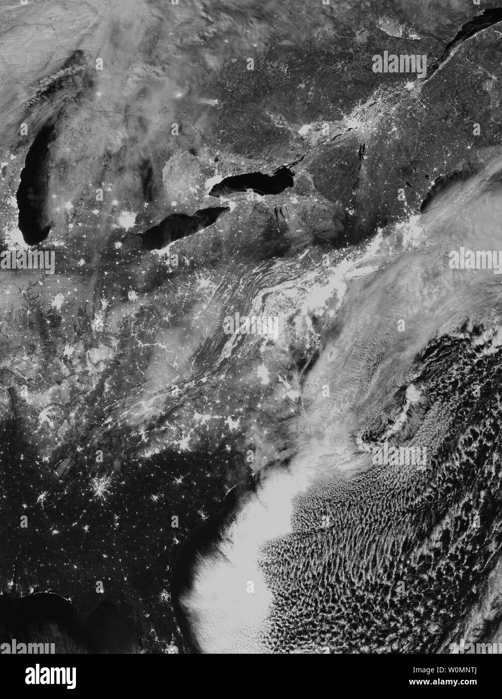 NASA and NOAA satellites are tracking the large winter storm that is expected to bring heavy snowfall to the U.S. mid-Atlantic region on Jan. 22 and 23. NASA-NOAA's Suomi NPP satellite snapped this image of the approaching blizzard around 1:55 a.m. EST on January 24, 2016 using the Visible Infrared Imaging Radiometer Suite (VIIRS) instrument's Day-Night band. UPI Stock Photo