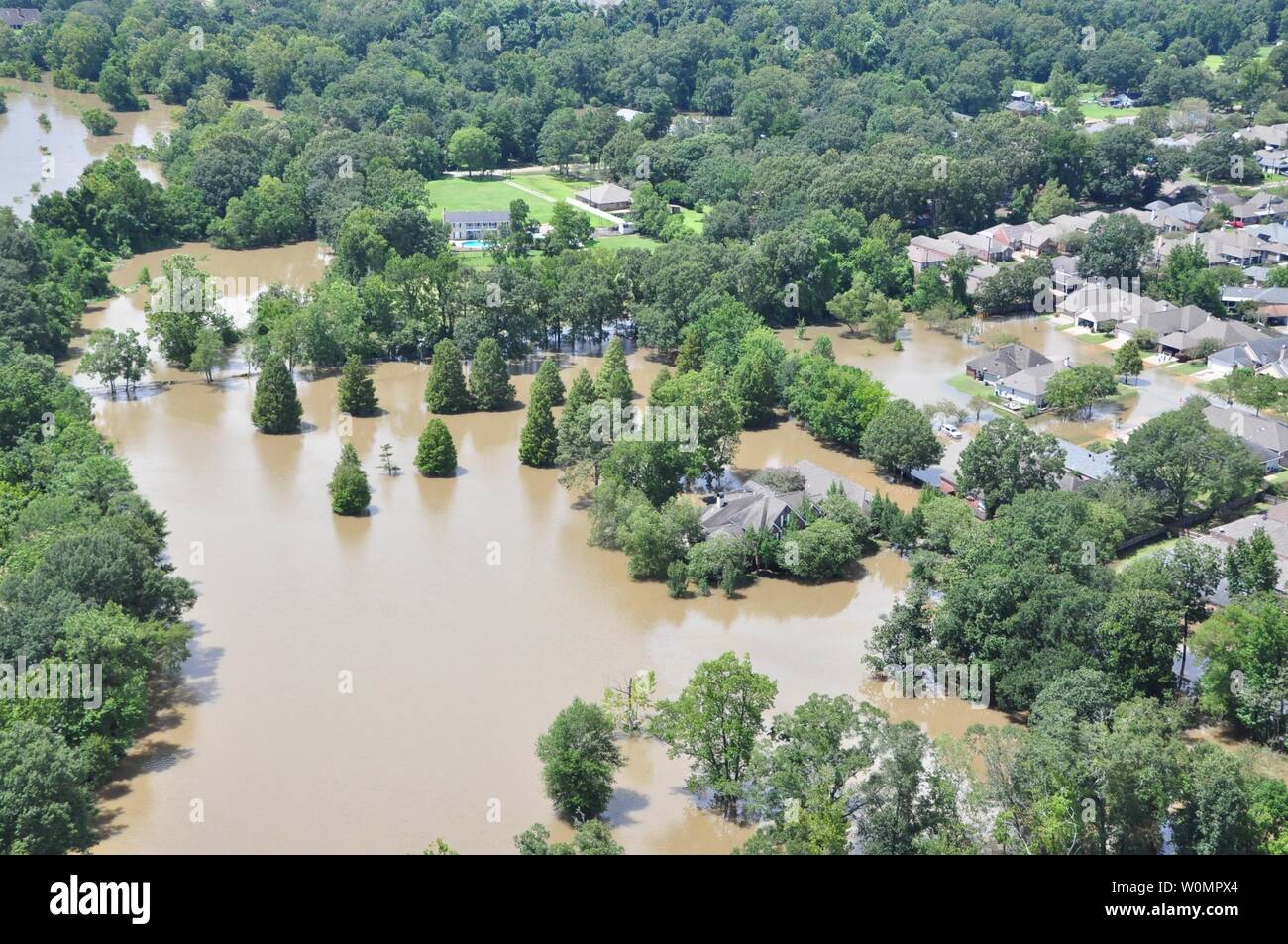 Flooded areas of Baton Rouge, La., are shown August 15, 2016. To date, Coast Guard crews have rescued more than 195 people, assisted more than 2,902 people in distress and rescued 26 pets. Photo by Melissa Leake/U.S. Coast Guard/UPI Stock Photo