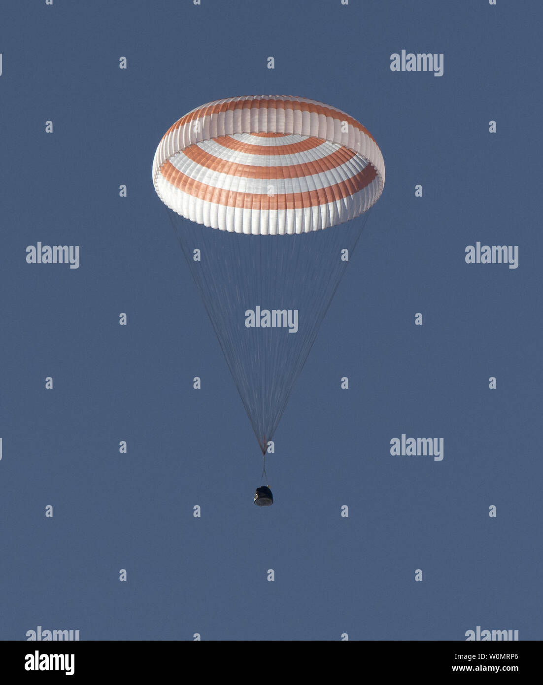The Soyuz MS-02 spacecraft is seen as it lands with Expedition 50 Commander Shane Kimbrough of NASA and Flight Engineers Sergey Ryzhikov and Andrey Borisenko of Roscosmos near the town of Zhezkazgan, Kazakhstan on Monday, April 10, 2017 (Kazakh time). Kimbrough, Ryzhikov, and Borisenko are returning after 173 days in space where they served as members of the Expedition 49 and 50 crews onboard the International Space Station.      NASA Photo by Bill Ingalls/UPI Stock Photo
