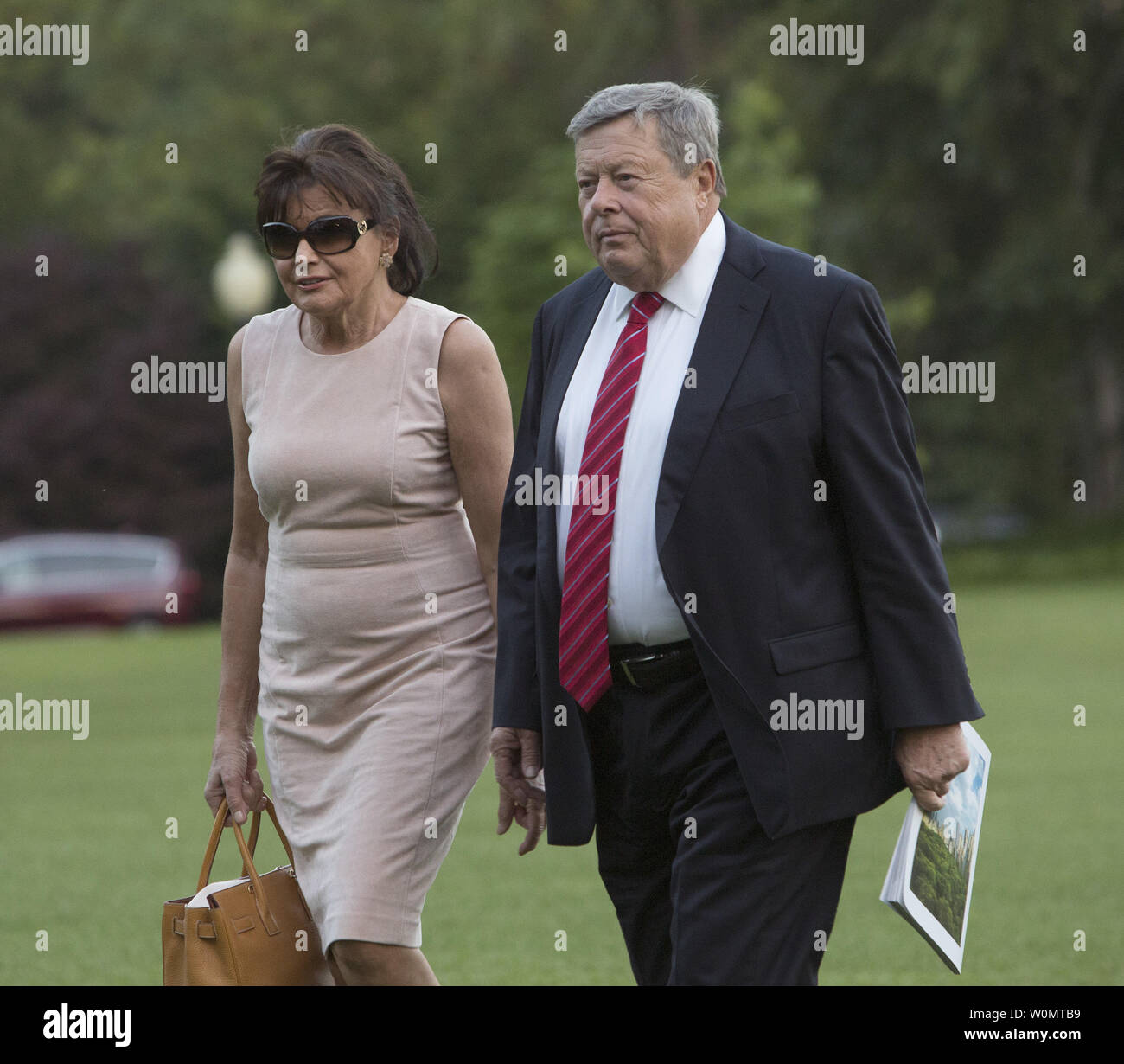 Viktor and Amalija Knavs, the parents of U.S. First Lady Melania Trump  arrive with U.S. President Donald Trump, Melania Trump and the Trumps, son  Barron at the White House in Washington, DC,