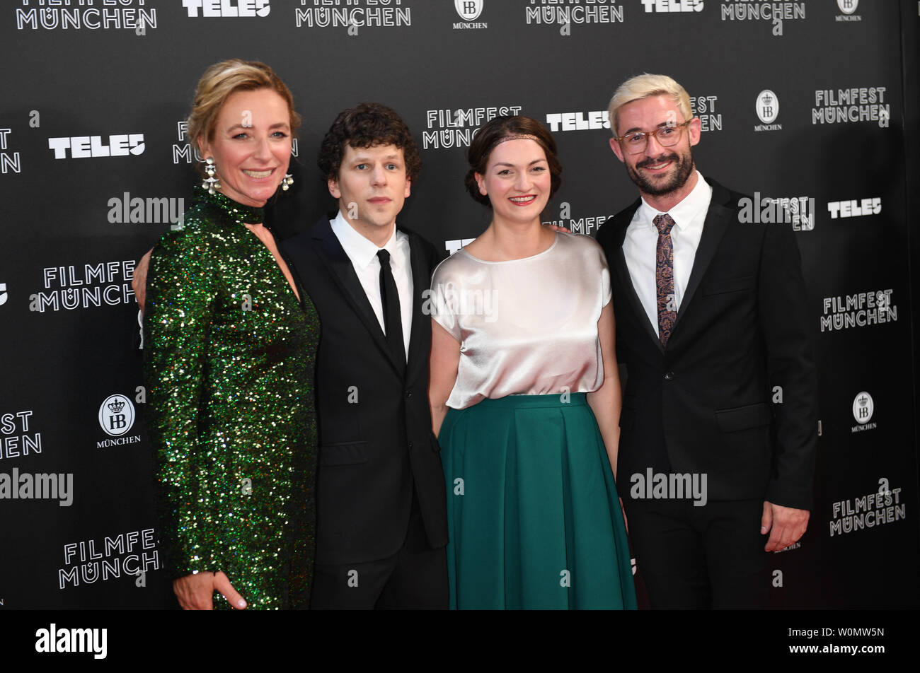 Munich, Germany. 27th June, 2019. Director Riley Stearns (r) and actor  Jesse Eisenberg are standing on the red carpet of the Filmfest Munich,  which opens with the comedy The Art of Self-Defense