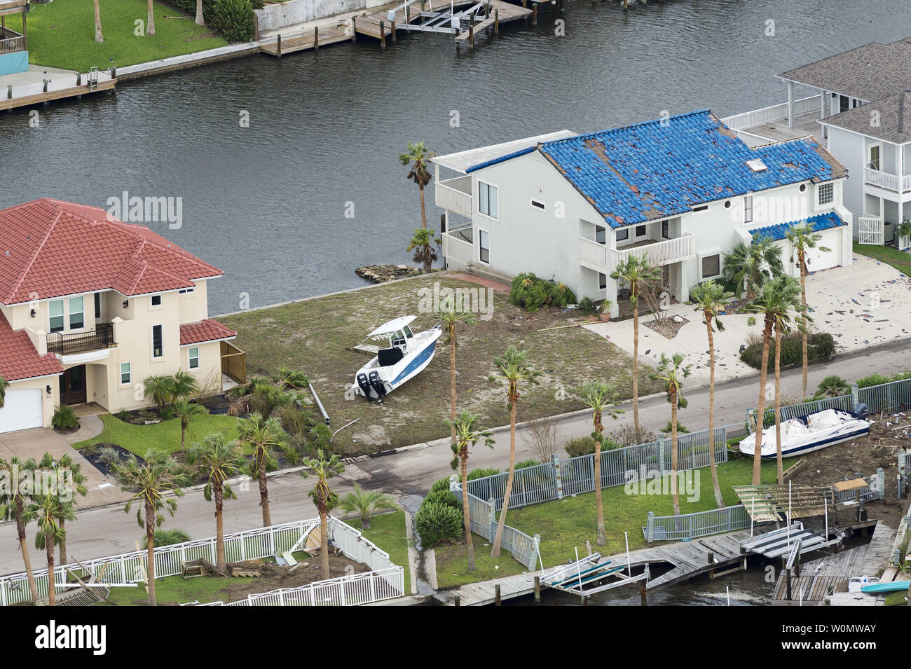 Aerial views of Hurricane Harvey damage is seen in Port Aransas, Texas