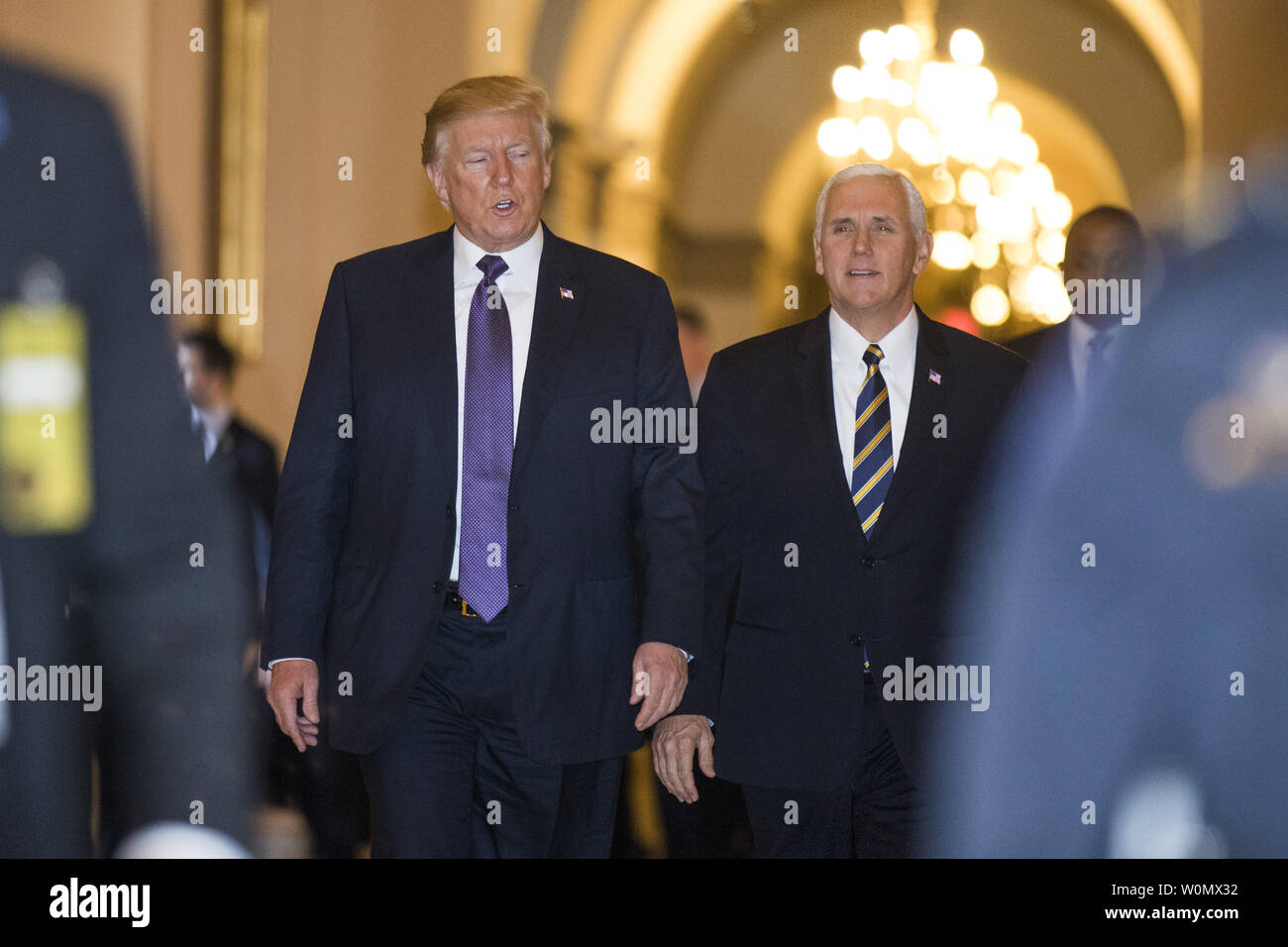 President Donald Trump and Vice President Mike Pence leave the U.S. Capitol after meeting with members of congress on the impending vote on the GOP tax reform bill, November 16, 2017 in Washington, D.C.     Photo by Jim Lo Scalzo/UPI Stock Photo