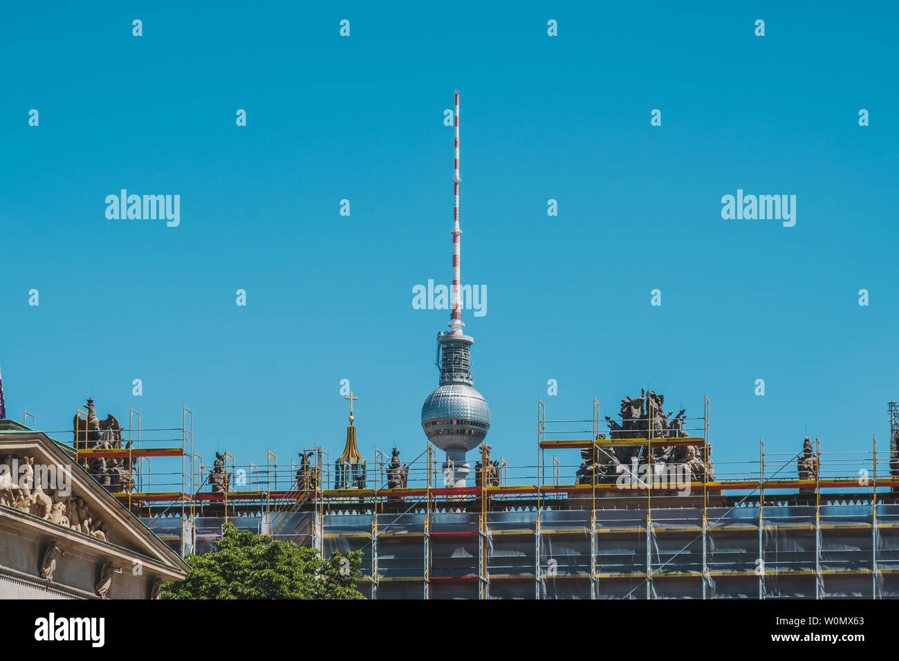 Berlin, Germany - June, 2019:  The television tower (Fernsehturm) behind  the German Historic Museum in Berlin, Germany Stock Photo