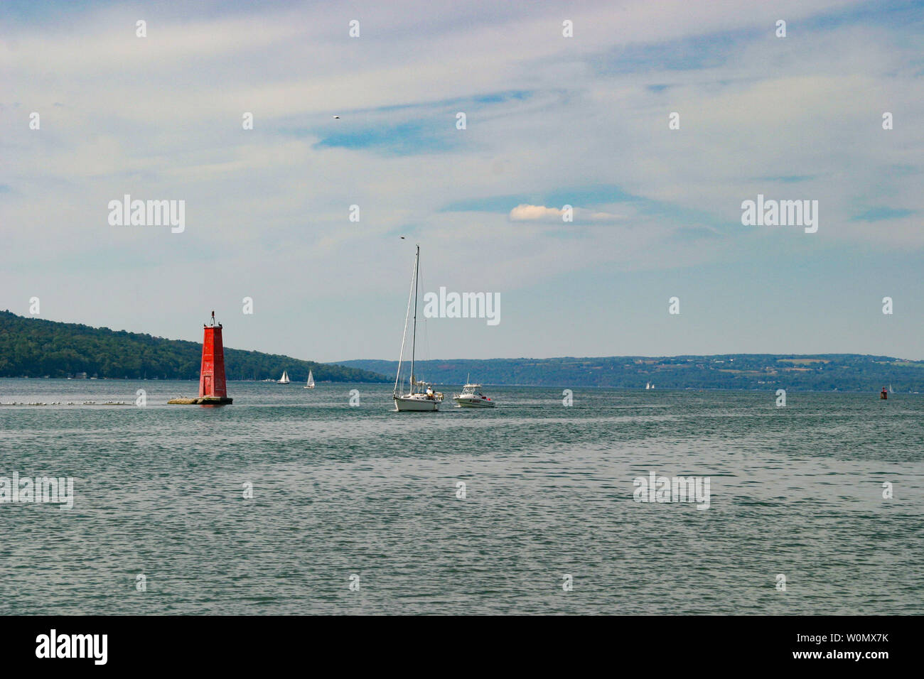Red Lighthouse at the inlet of Cayuga Lake Stock Photo - Alamy
