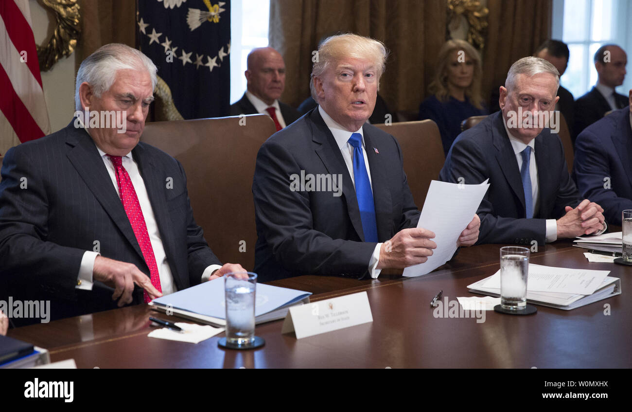 President Donald J. Trump speaks to the media during a Cabinet meeting ...