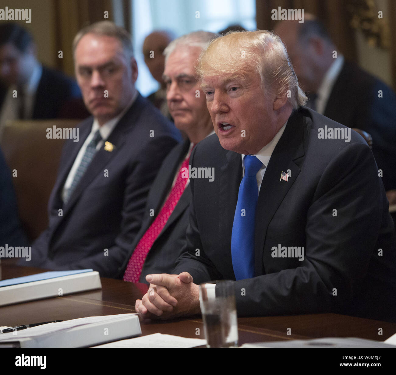 President Donald J. Trump speaks to the media during a Cabinet meeting ...